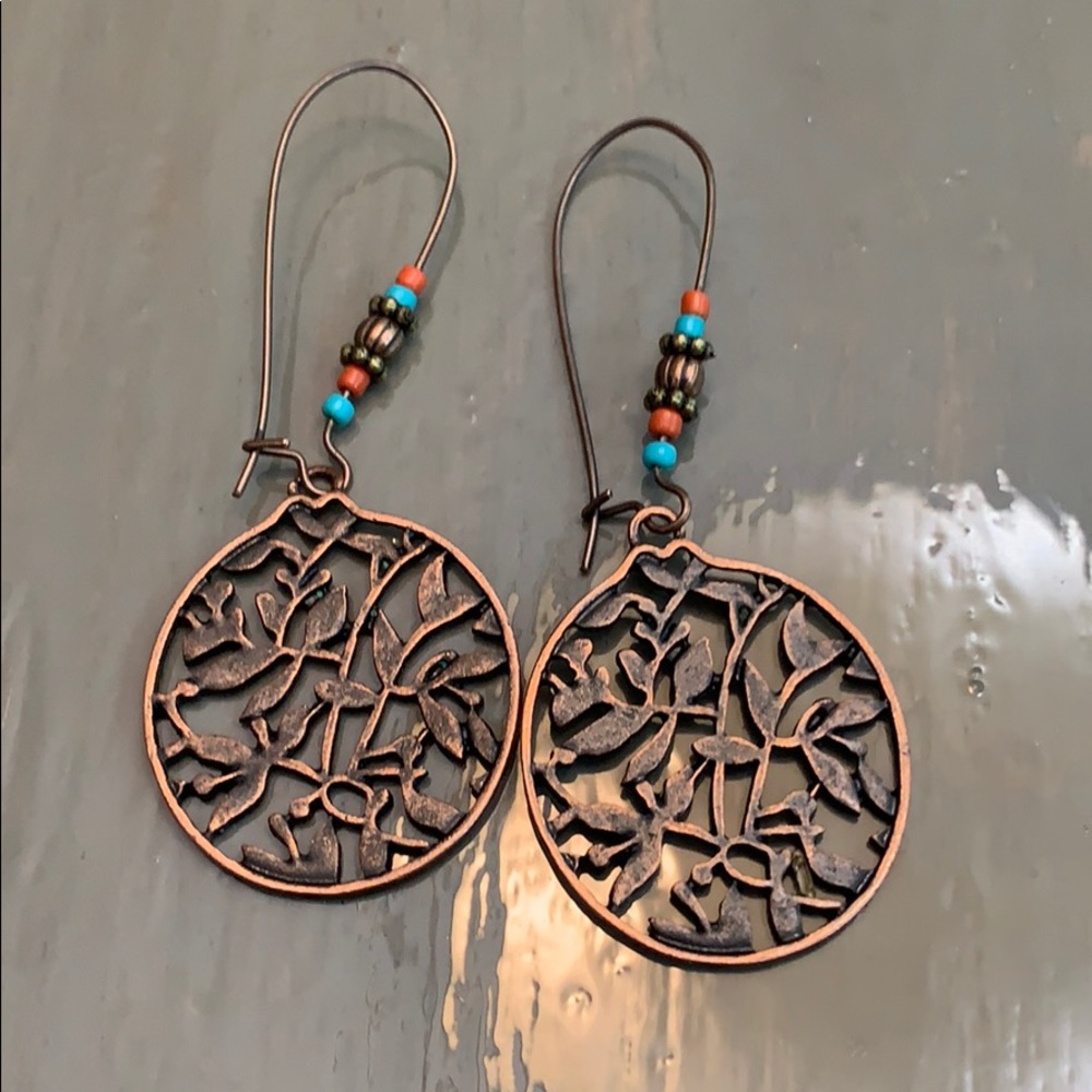 Bronze and green hook earrings